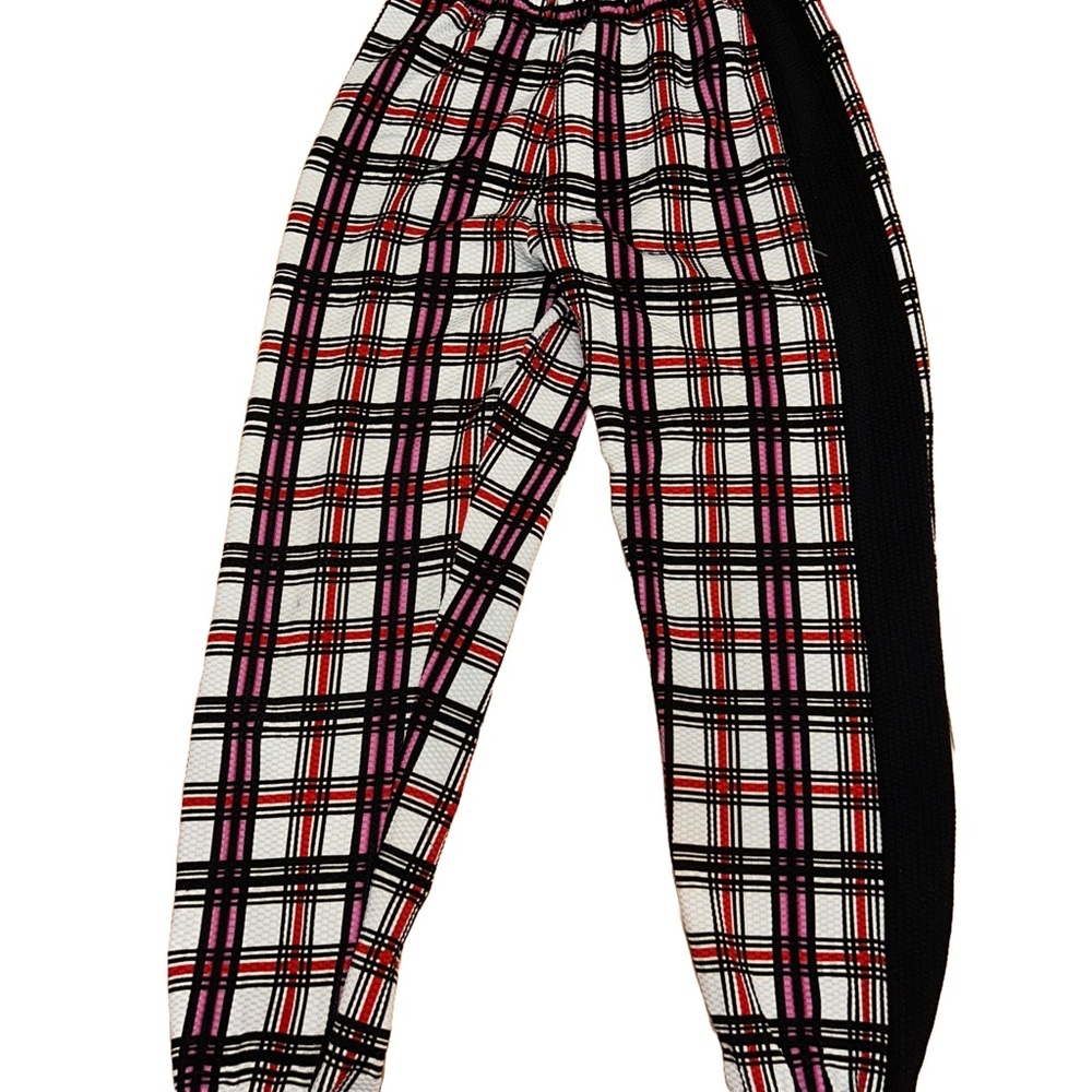Miss Chievous Multi Color Plaid Jogger Pants with Black Side Stripe size small